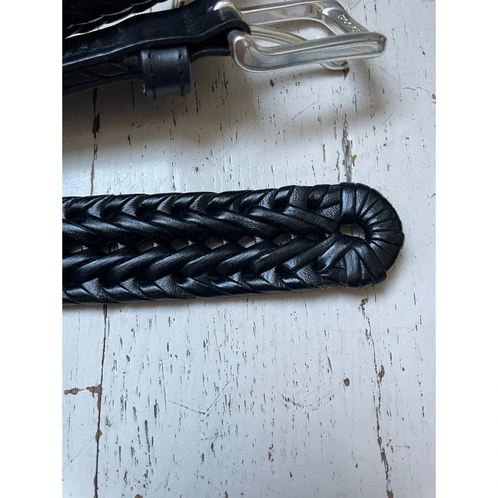 Dockers Mens Black Braided Leather Belt Size 42 Silver Buckle 11DO0422